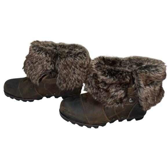 Sorel Joan of Arctic Brown Leather Faux Fur Wedge Ankle Boots    Size: US 7.5 - Picture 4 of 9